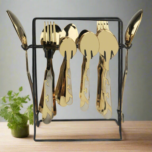 Stainless Steel PVD Coated 28 Pcs Cutlery Set - DF With Stand Hover