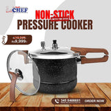 Majestic Chef Aluminum Nonstick Pressure Cooker Steamer Wooden Texture Handle with Extra Glass Lid