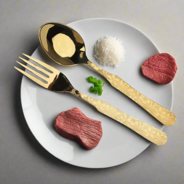 Stainless Steel PVD Coated Cutlery Set WIth Stand - New Flower