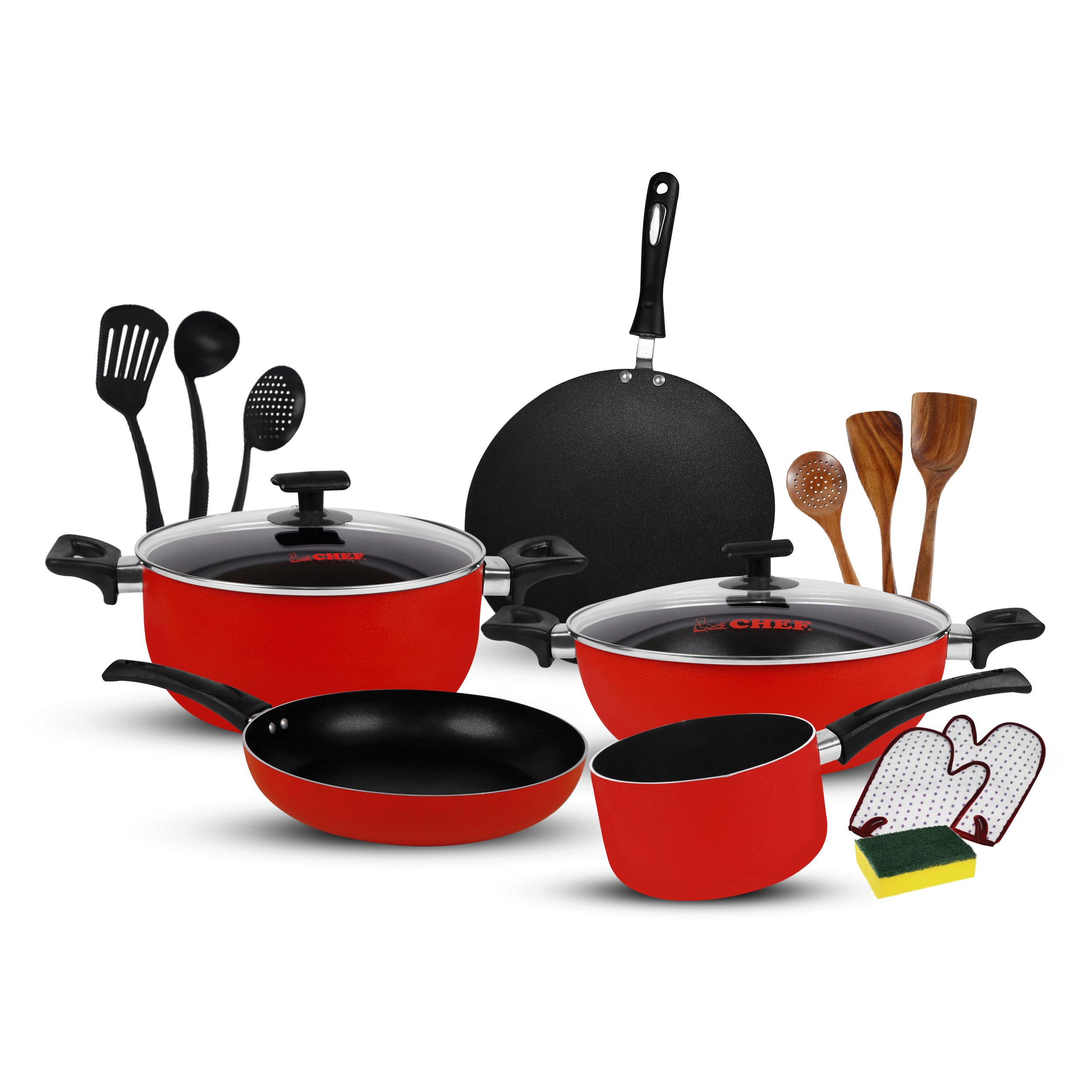 Chef Best Non Stick Cookware Set / Kitchen Set - 331 ( 15 Pcs ) - non stick kitchen set cooking pans