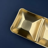 Majestic Chef Korean Soy Sauce PVD Gold Plate — Stainless Steel Dipping Dish Divided Appetizer Sushi 2 Compartments - KOREAN