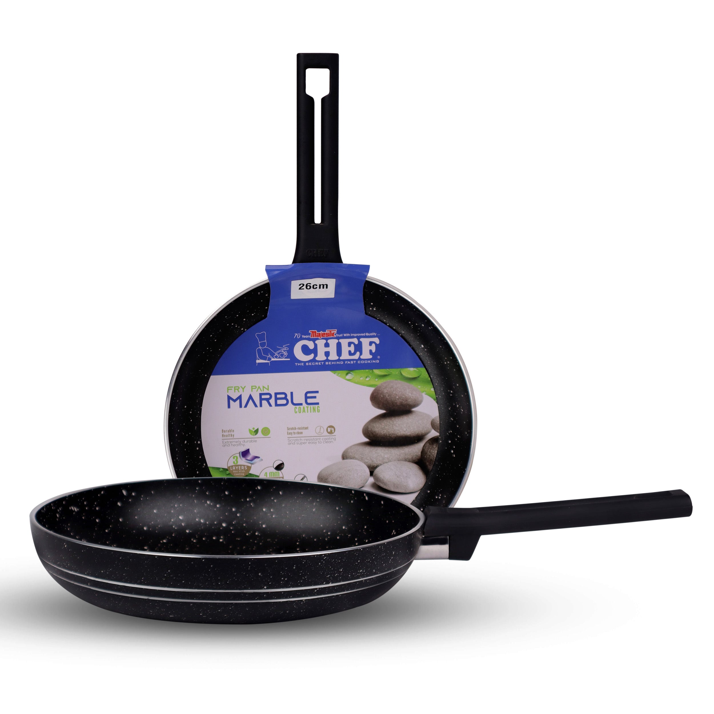 chef best quality non stick cooking pan \ marble coating 4mm frying pan with strong grip handle - chef cookware