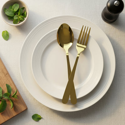 Chef Stainless Steel 28 Pcs PVD Coating Gold Plated Cutlery Set - Simple Elegant