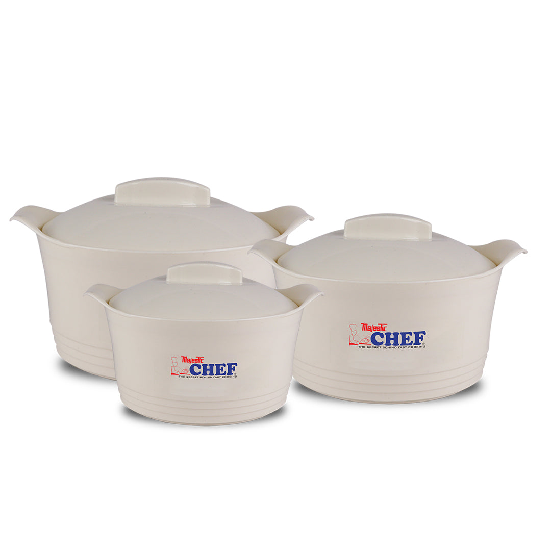CHEF EPIC Series 3pcs Premium Quality  Thermo Casserole  Insulated / Hotpot Set - Insulated Food Warmer- White Gold