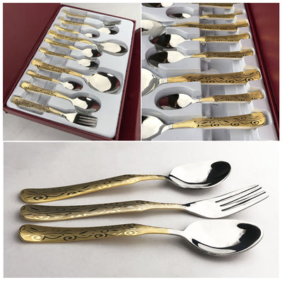 Chef 24 Karat Pure Gold Plated Stainless Steel 29 Pcs Cutlery Set - Lifetime Plating Guarantee