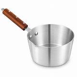 Aluminum Milk Pan With Wooden Grip Handle - Metal Finish