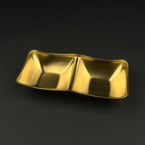 Majestic Chef Korean Soy Sauce PVD Gold Plate — Stainless Steel Dipping Dish Divided Appetizer Sushi 2 Compartments - KOREAN