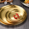 Stainless Steel Gold Plated Serving Tray Metal Platter Reusable Dishwasher Safe Dinner Plates Round Dinner Dishes Decorative Storage Tray