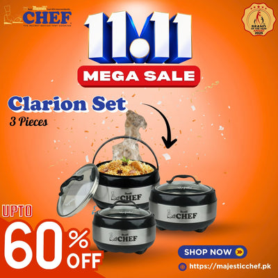 Majestic Chef Stainless Steel Clarion 3pcs Hot Pot Set With Glass Lid - Black