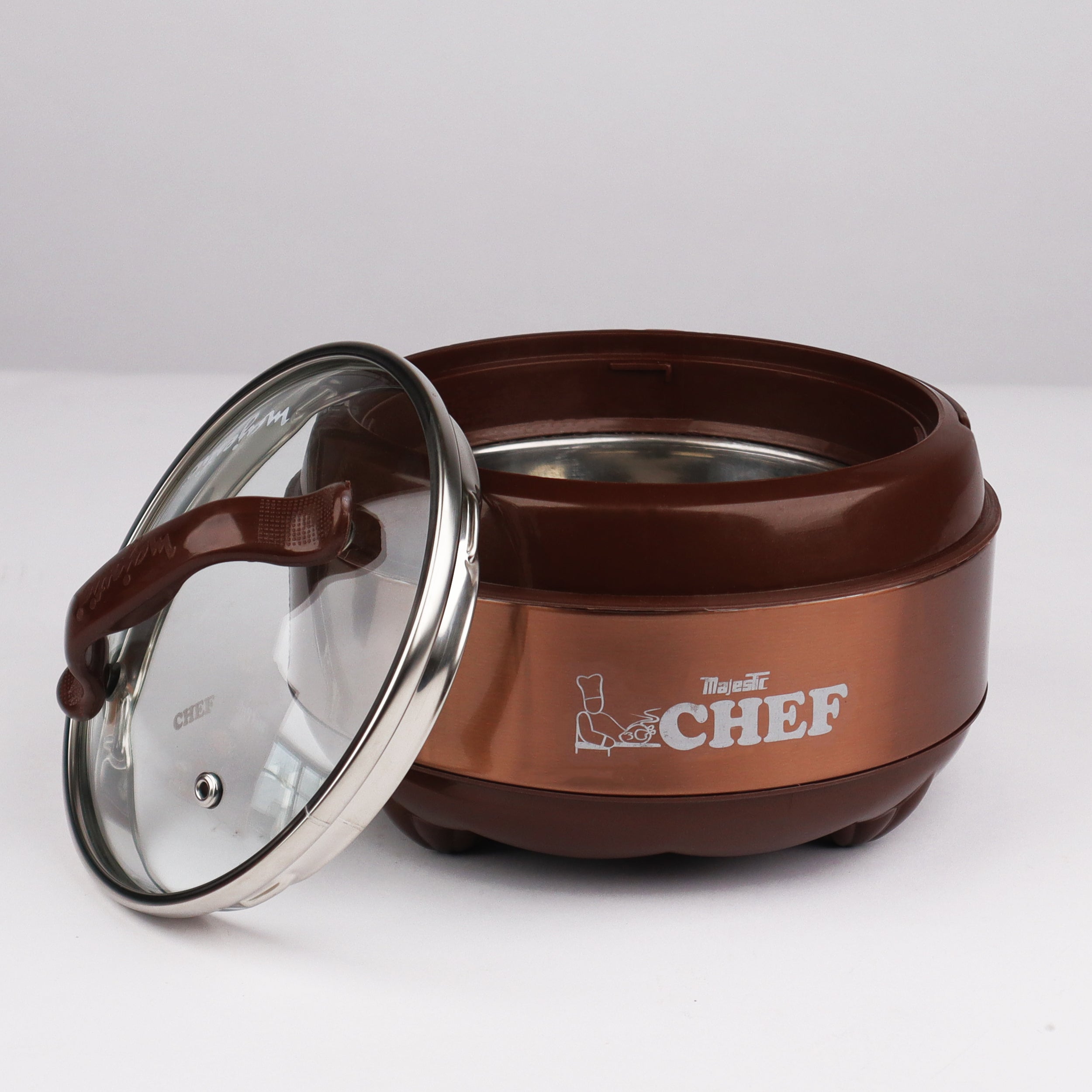 Majestic Chef Stainless Steel Hot Pot With Glass Lid - Brown - Large 4 L 