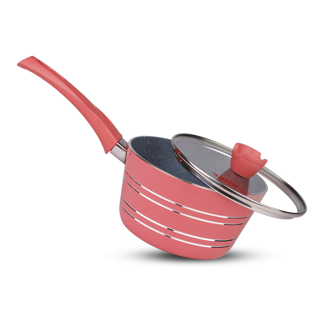 Chef Non-Stick Saucepan With Glass Lid 18cm - Pink