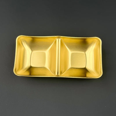 Majestic Chef Korean Soy Sauce PVD Gold Plate — Stainless Steel Dipping Dish Divided Appetizer Sushi 2 Compartments — 1 pcs 2 Compartment