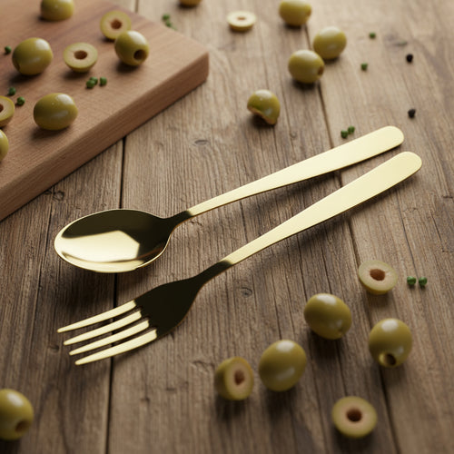 Chef Stainless Steel 28 Pcs PVD Coating Gold Plated Cutlery Set - Simple Elegant Hover