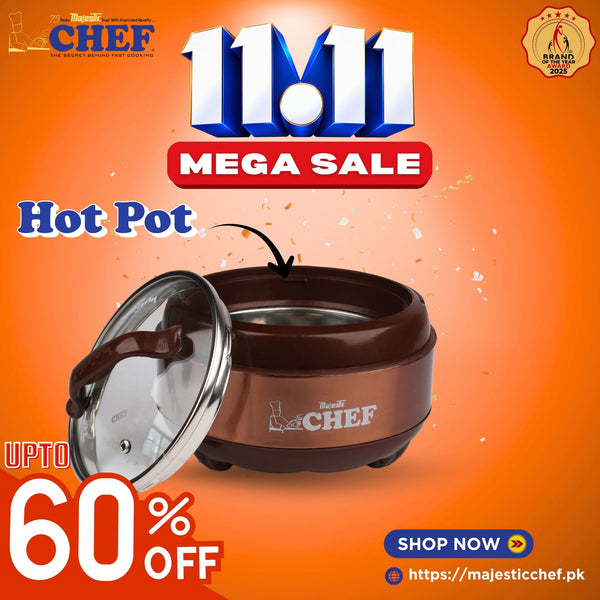 Brown stainless steel hot pot with a glass lid and side handles