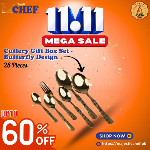 Chef Stainless Steel 28 Pcs PVD Coating Gold Plated Cutlery Gift Box Set - Butterfly Design