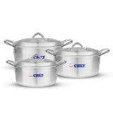 Chef Best 3 Pcs Aluminum Casserole Royal Set - 18,20,22 cm-Metal Finish - majesticchef.pk