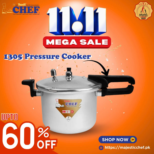Soft anodized aluminum pressure cooker with long black handle, locking lid, and pressure valve