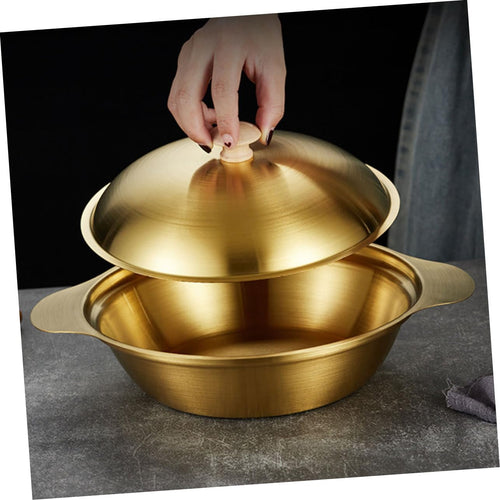 Majestic Chef Stainless Steel Gold Plated WOK with Double Handles and Lid - KOREAN