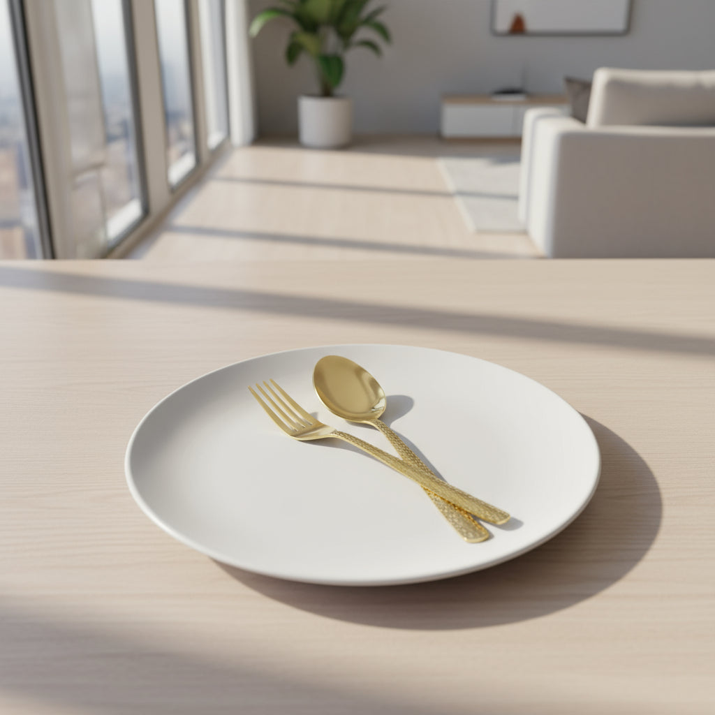 Chef Stainless Steel 28 Pcs PVD Coating Gold Plated Cutlery Set - Elegant Hammar