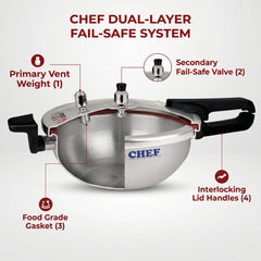 Majestic CHEF Anodized 3 In 1 Pressure Cooker Karahi with Glass Lid