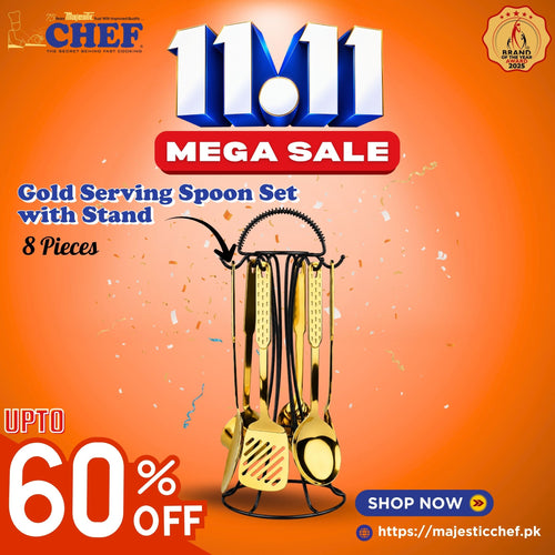 7 Pieces Gold Serving Spoon Set with Stand