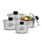 4 pcs with silver steel heavy gauge silvano cooking pot set at best price in Pakistan - chef cookware