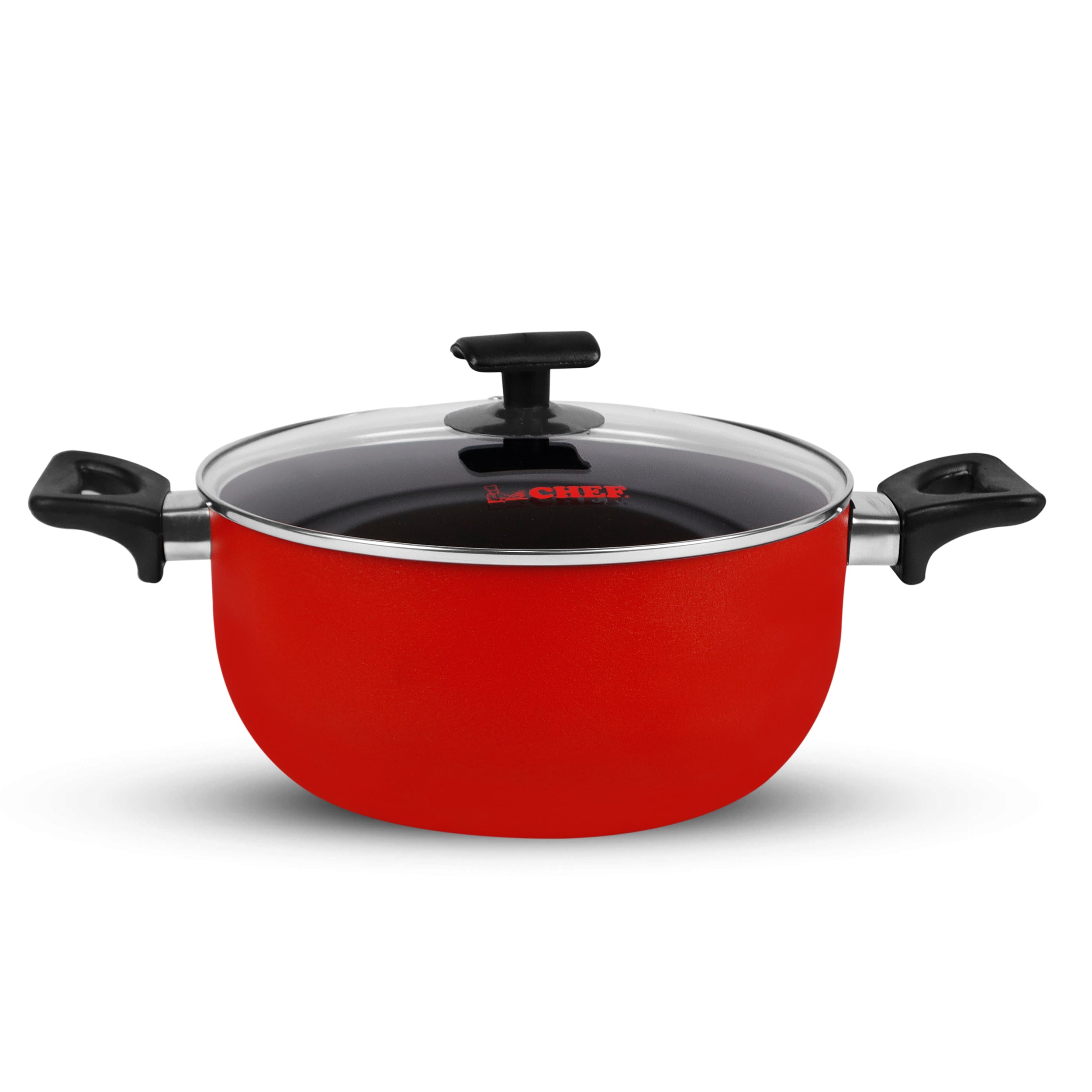 best non stick casserole cooking pan with lid red color - majestic chef cookware