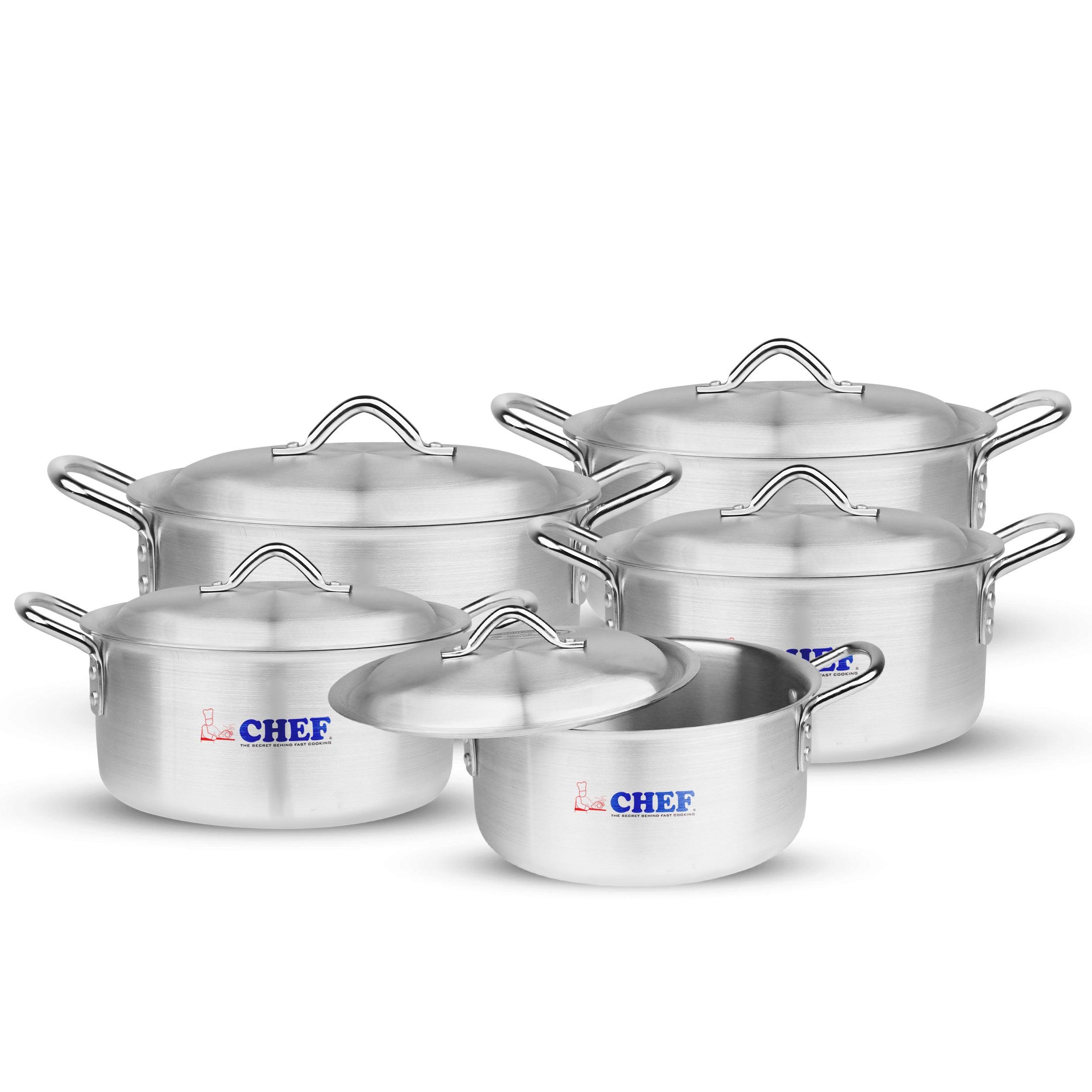 majestic chef best cookware brand in Pakistan 5 pcs metal finish silver cooking pots at low price 