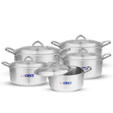 majestic chef best cookware brand in Pakistan 5 pcs metal finish silver cooking pots at low price 