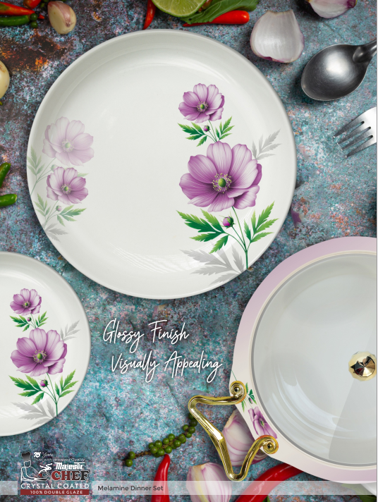 Crystal Coated 100 % Double Glaze Melamine Dinner Set Premium Quality - 80 Pcs Set - 05