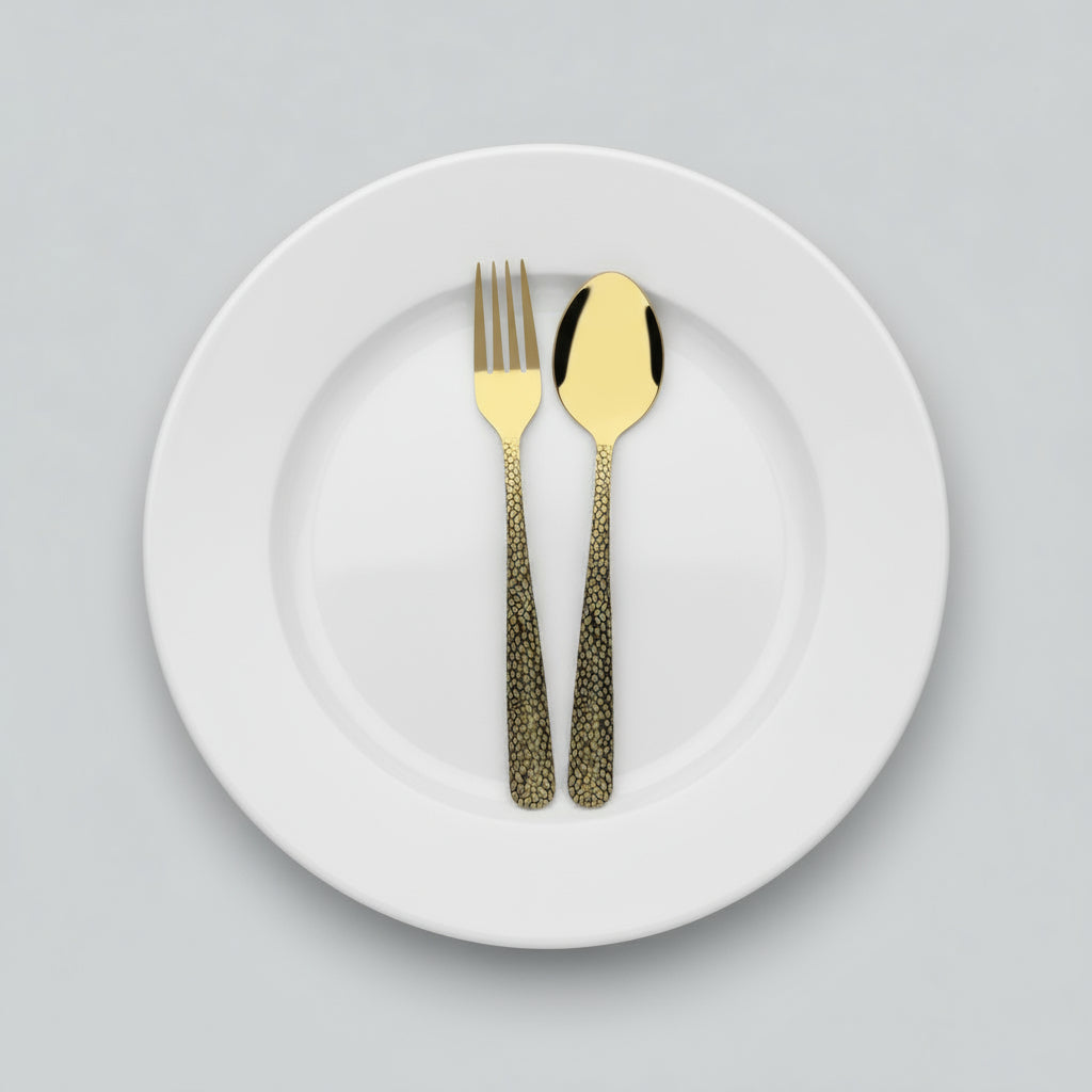 Chef Stainless Steel 28 Pcs PVD Coating Gold Plated Cutlery Set - Elegant Hammar