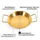 Stainless Steel Golden Serving Tray Round Spanish Seafood Cooking Pan with Two Handles Wok - KOREAN