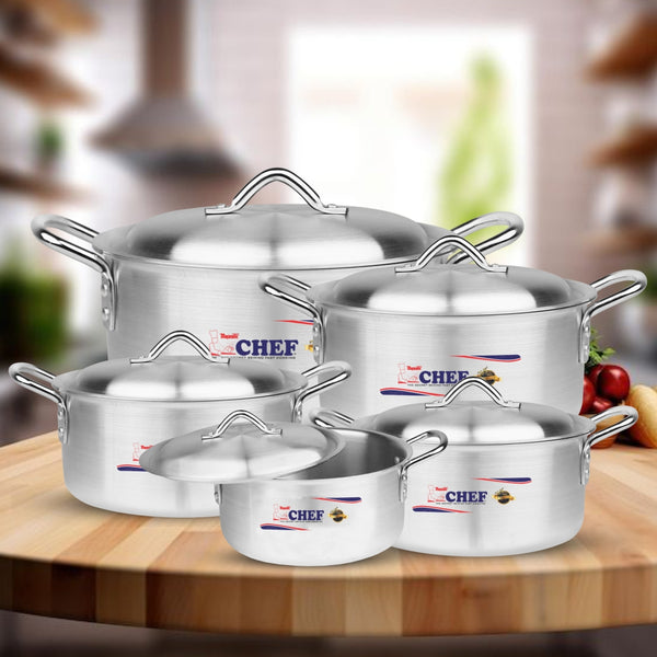 Chef Best Aluminum 5 Pcs Casserole Royal Set - 22/30 cm-Metal Finish