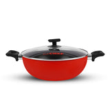 best non stick wok karahi cooking pot with lid red color - majestic chef cookware