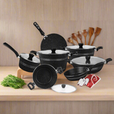 Chef Marble Coating Nonstick Cookware Set / Taper Series 21 Pcs / Kitchen Set - Black