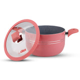 nonstick cooking pot marble coating pink color with extra layer of coating at discount price-majestic chef