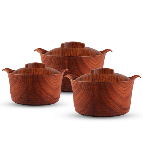MAJESTIC CHEF FLARE HOT POT SET/ FOOD WARMER/INSULATED CASSEROLE WITH WOODEN TEXTURE
