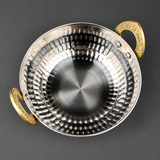 Premium Stainless Steel Serving Handi with Golden Handles – Elegant Hammered Design.