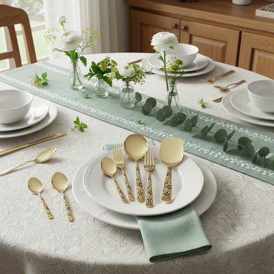 Chef Stainless Steel 28 Pcs PVD Coating Gold Plated Cutlery Set - Elegant Laser