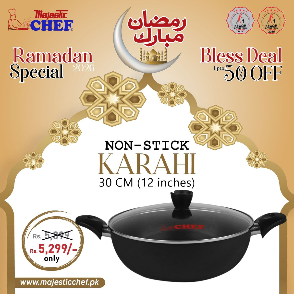 Chef Non-Stick Karahi/ Wok - 30 cm