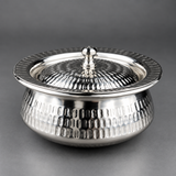 Stainless Steel Serving Handi with Lid – Hammered Finish for Curry, Karahi & Biryani