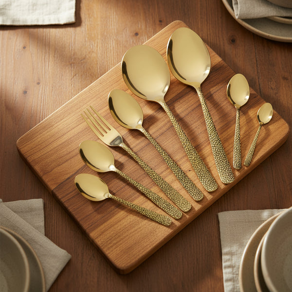 Chef Stainless Steel 28 Pcs PVD Coating Gold Plated Cutlery Set - Elegant Hammar