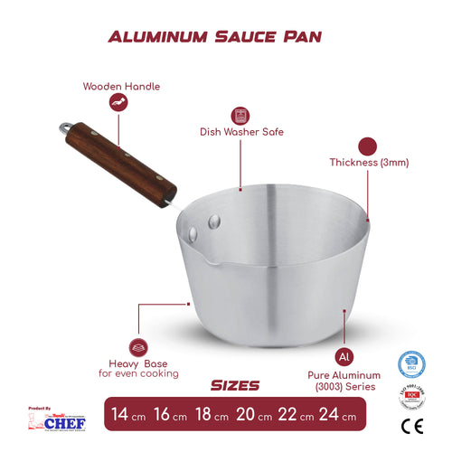 Aluminum Milk Pan With Wooden Grip Handle - Metal Finish Hover