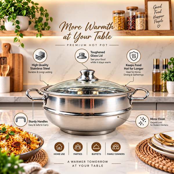 Chef Stainless Steel AURA Series Hotpot Double Wall Hot-n-Cool with Glass Lid