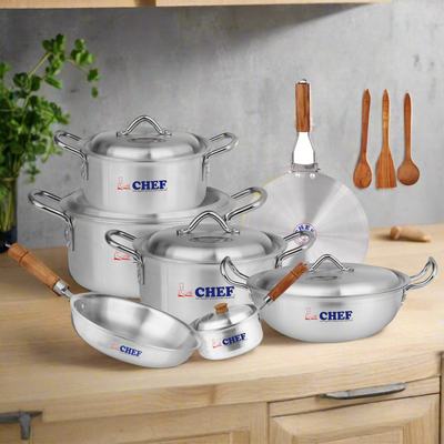 Chef Best Aluminum Cookware Set / Gift Set - Endure Series ( 15 Pcs )-Metal Finish