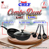 Nonstick Fyring Pan 24 cm - Wok 28 cm And Cooking Spoon Set 3 Pcs - Combo Deal #4