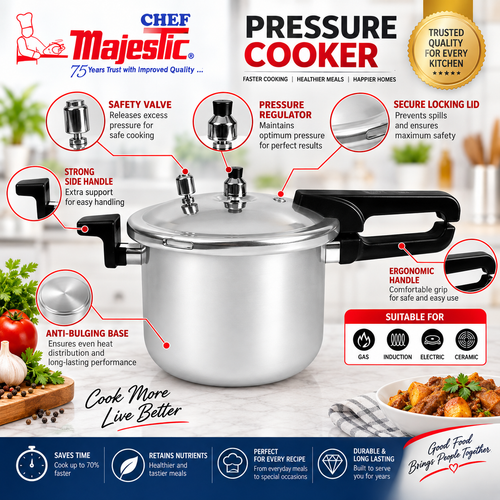 1305 Aluminium Pressure Cooker with Glass Lid Hover
