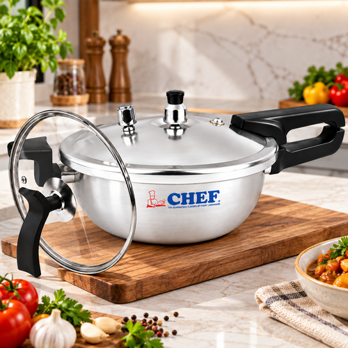 Majestic CHEF Anodized 3 In 1 Pressure Cooker Karahi with Glass Lid