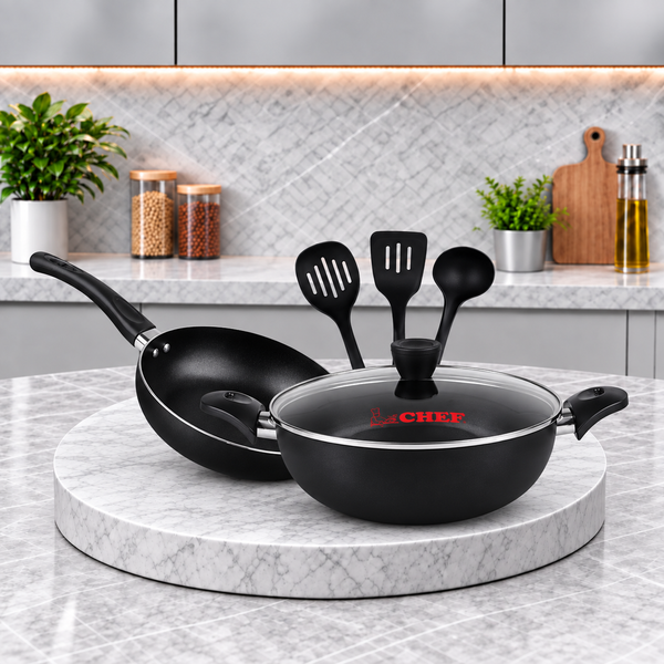 Nonstick Wok + Nonstick Frying Pan + Silicon Spoon 3 Pcs - Combo Offers