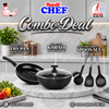 Nonstick Fyring Pan 24 cm - Wok 28 cm And Cooking Spoon Set 3 Pcs - Combo Deal #4